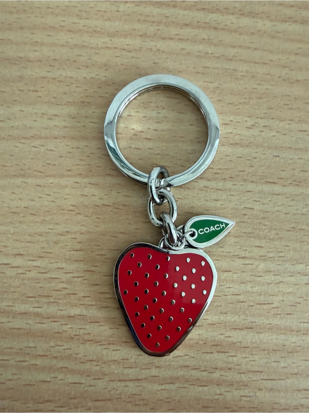 Coach Red Strawberry Keyring with Green Leaf Charm